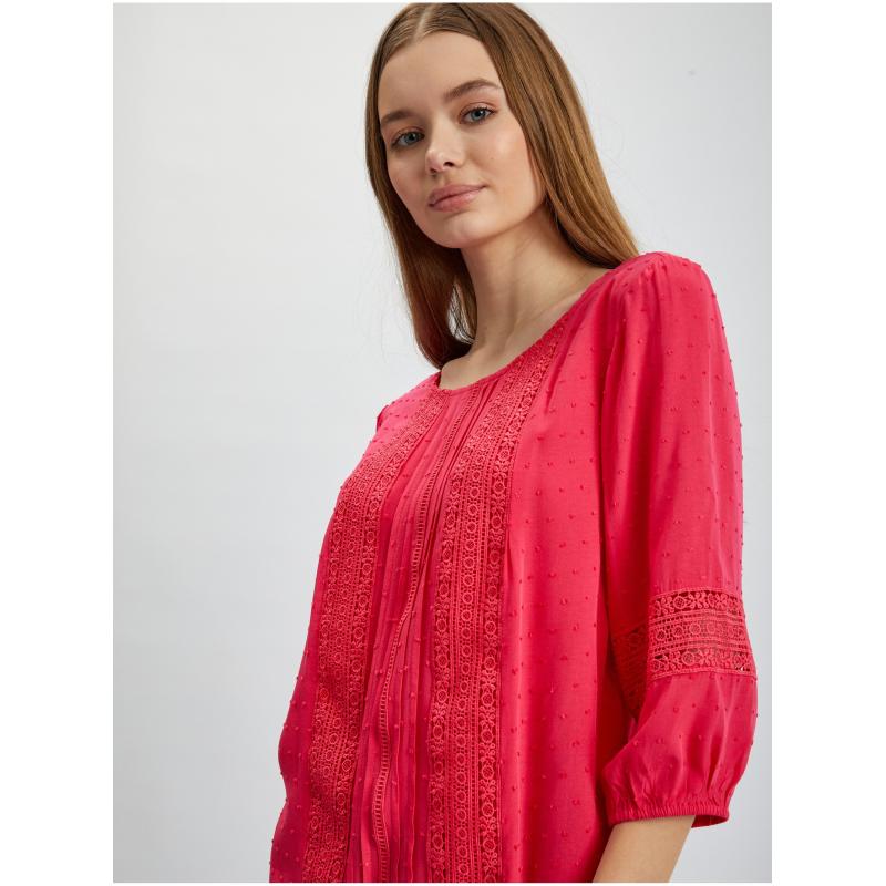 Tmavě růžová dámská halenka s krajkou