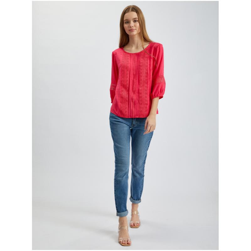 Tmavě růžová dámská halenka s krajkou