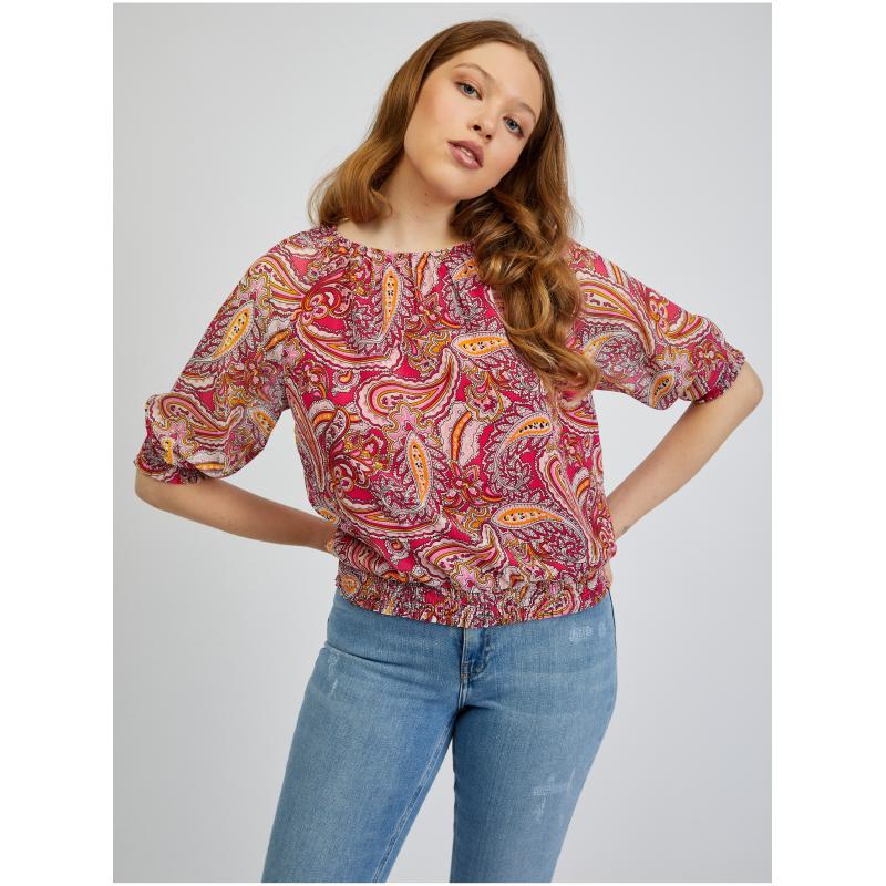 Piros és rózsaszín női mintás blúz