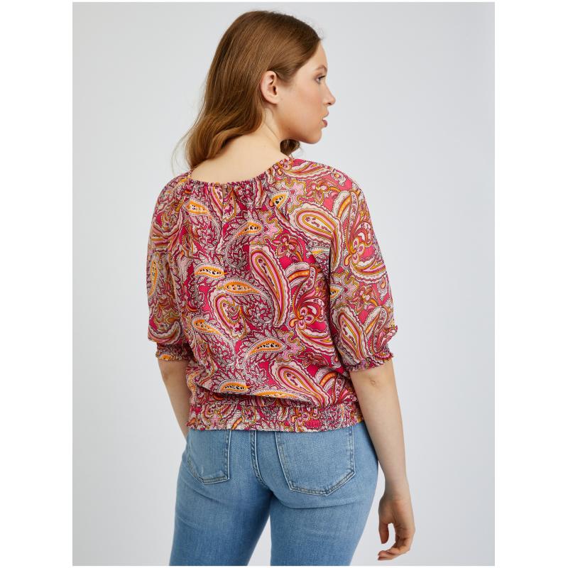 Piros és rózsaszín női mintás blúz