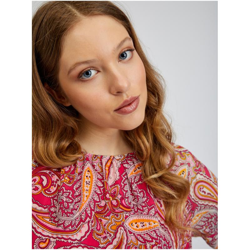 Piros és rózsaszín női mintás blúz