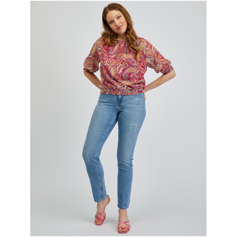 Piros és rózsaszín női mintás blúz