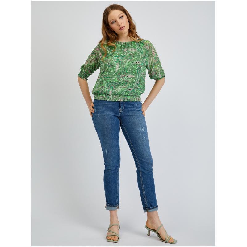 Zelená dámska vzorovaná blúzka