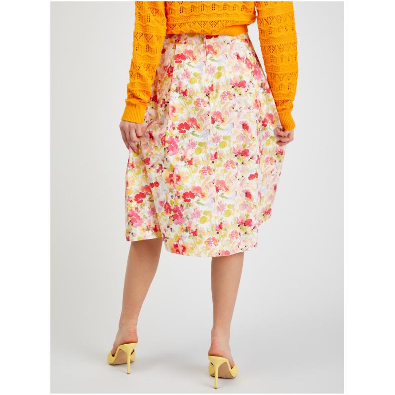 Krémszínű női virágos szoknya