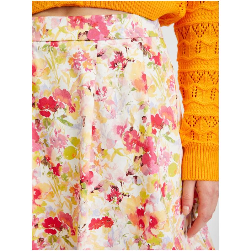 Krémszínű női virágos szoknya