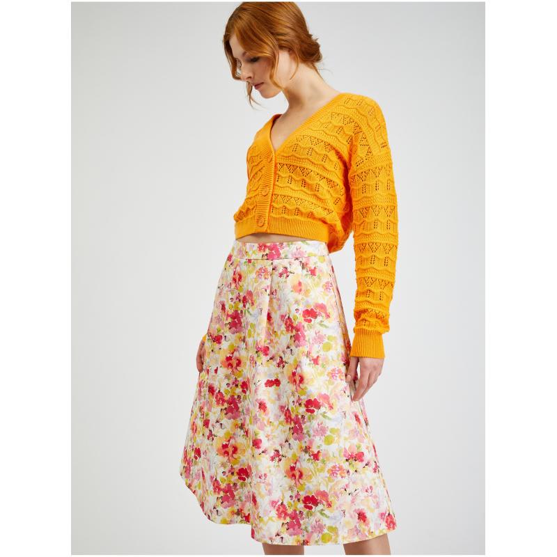 Krémszínű női virágos szoknya