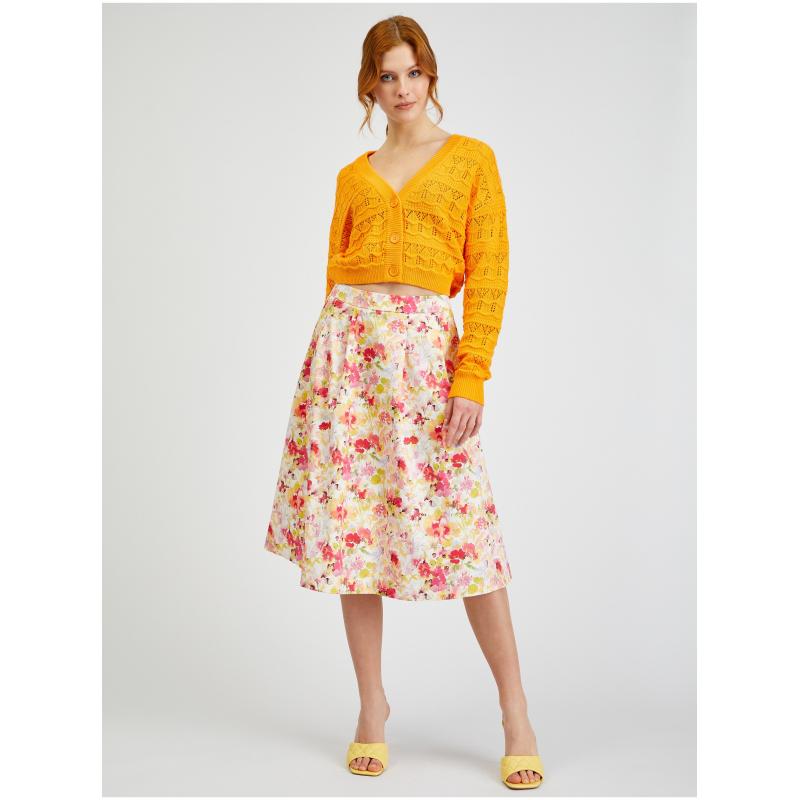 Krémszínű női virágos szoknya