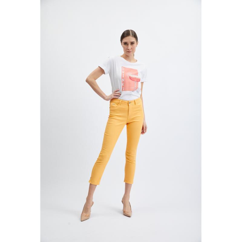 Oranžové dámské zkrácené skinny fit džíny