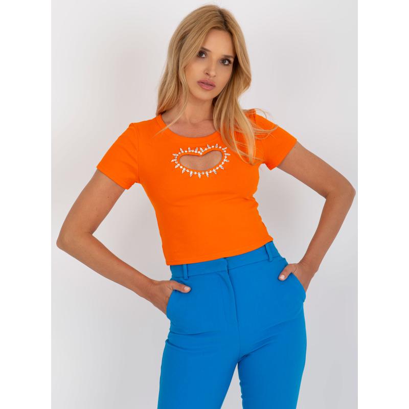 Dámské tričko se zirkonovou aplikací KIRKASA oranžové krátké 