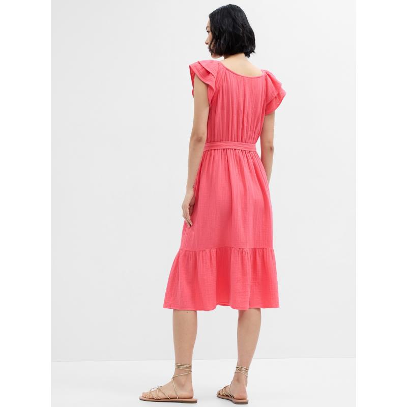 Mušelínové midi šaty s volánmi