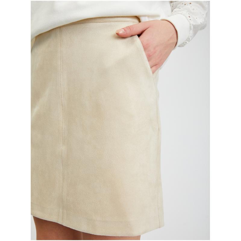 Bézs színű női szarvasbőr szoknya