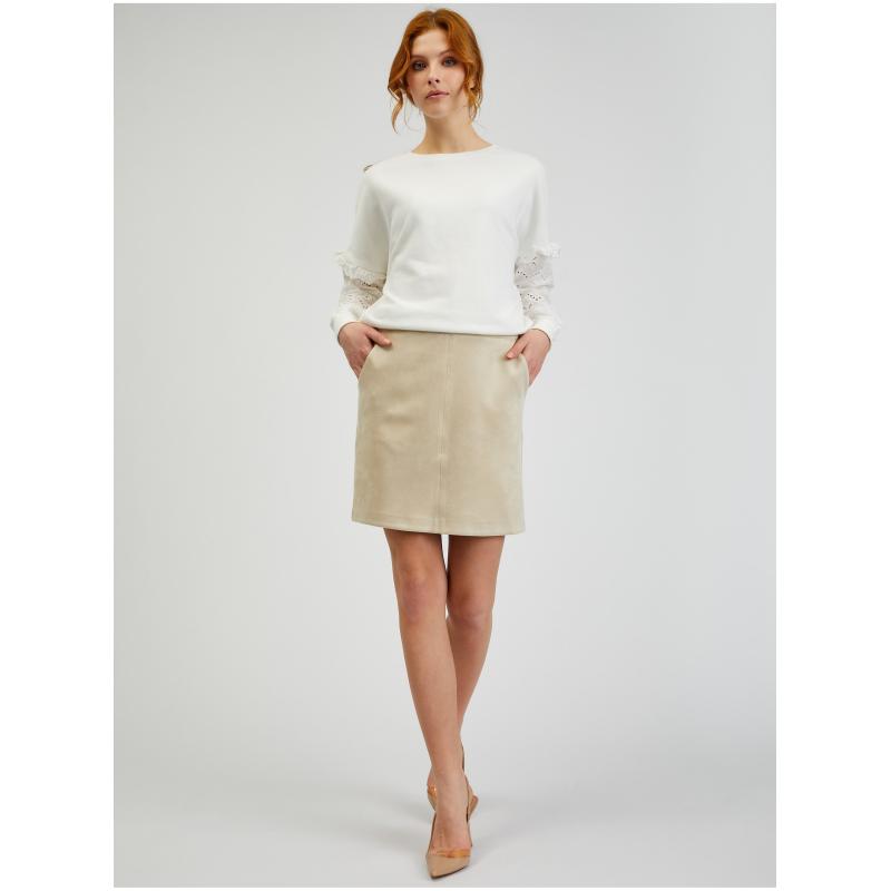 Bézs színű női szarvasbőr szoknya