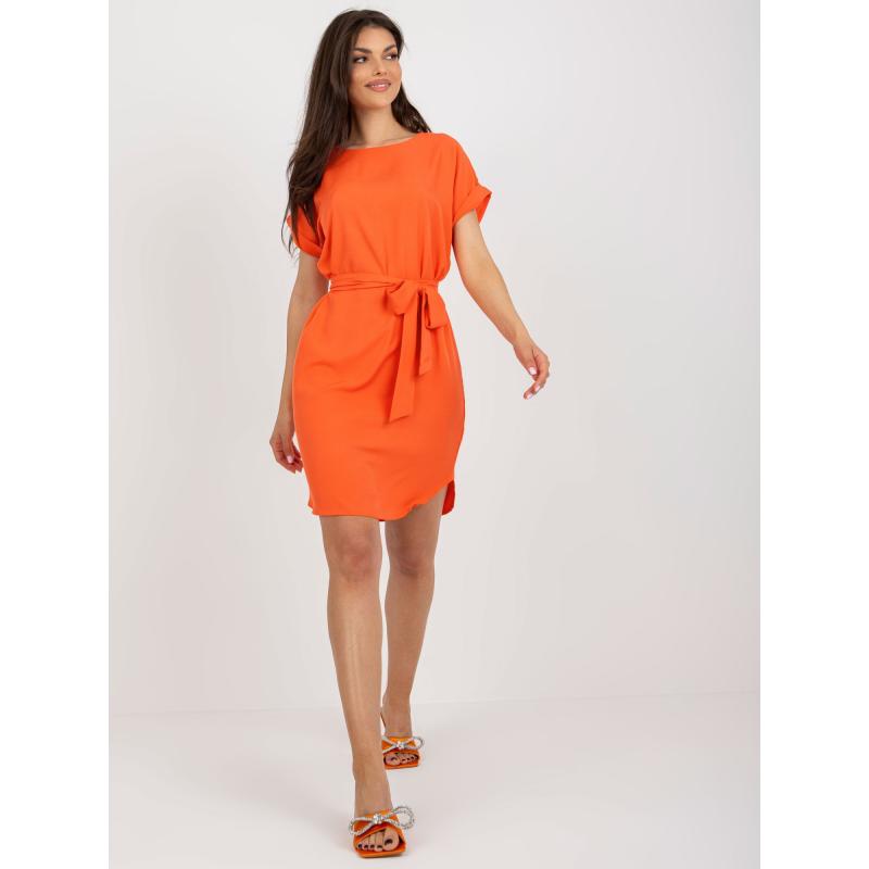 Dámské šaty s páskem RUE PARIS oranžové