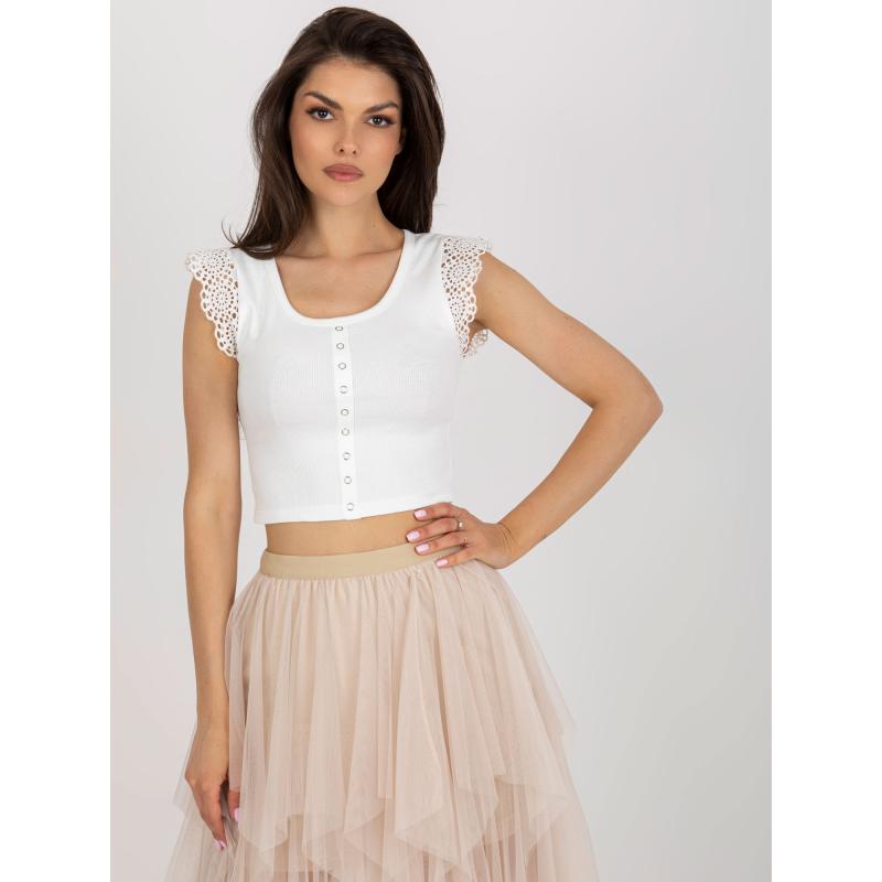 Dámská halenka s žebrovaným krajkovým lemem BOLESLAVA ecru 