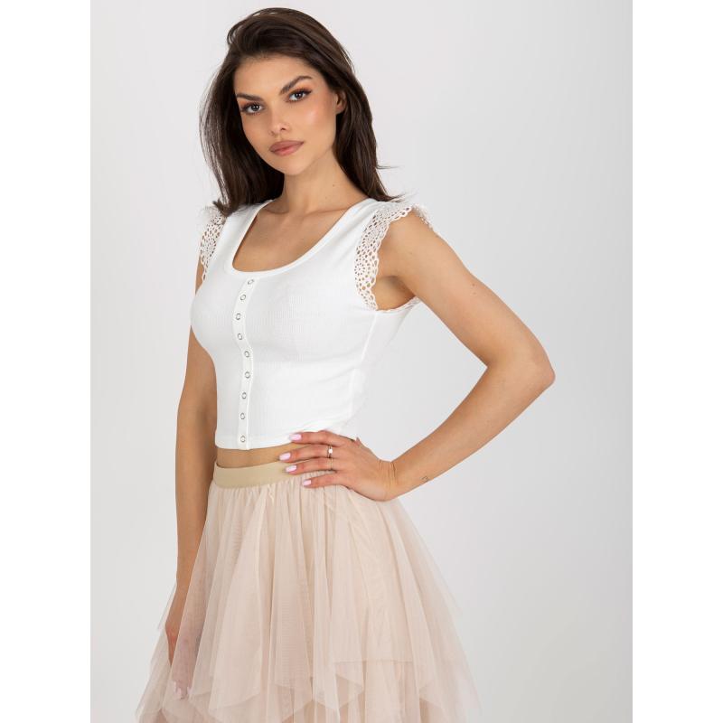 Dámská halenka s žebrovaným krajkovým lemem BOLESLAVA ecru 
