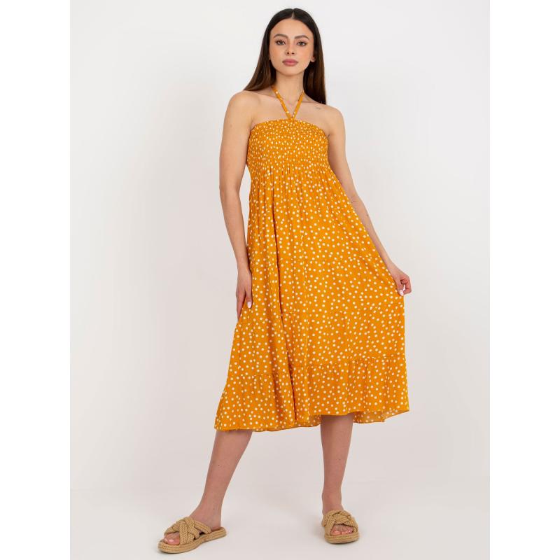 Dámské šaty s volánkovým lemem a puntíky PINA žluté 