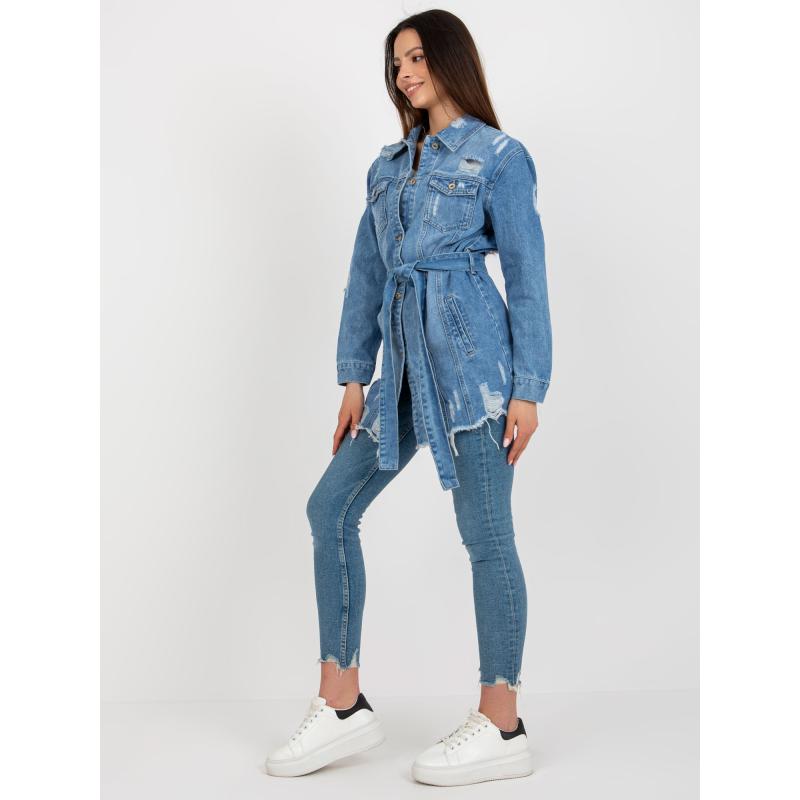 Dámská bunda s dírami dlouhá džínová CHIMA modrá 