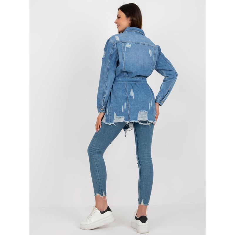 Dámská bunda s dírami dlouhá džínová CHIMA modrá 