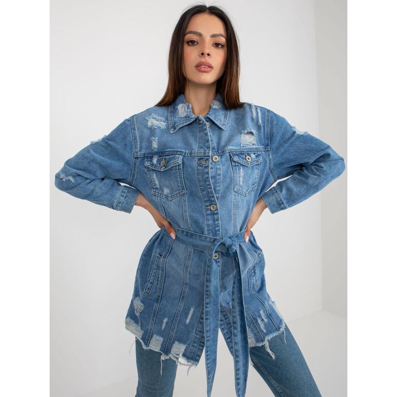Dámská bunda s dírami dlouhá džínová CHIMA modrá 