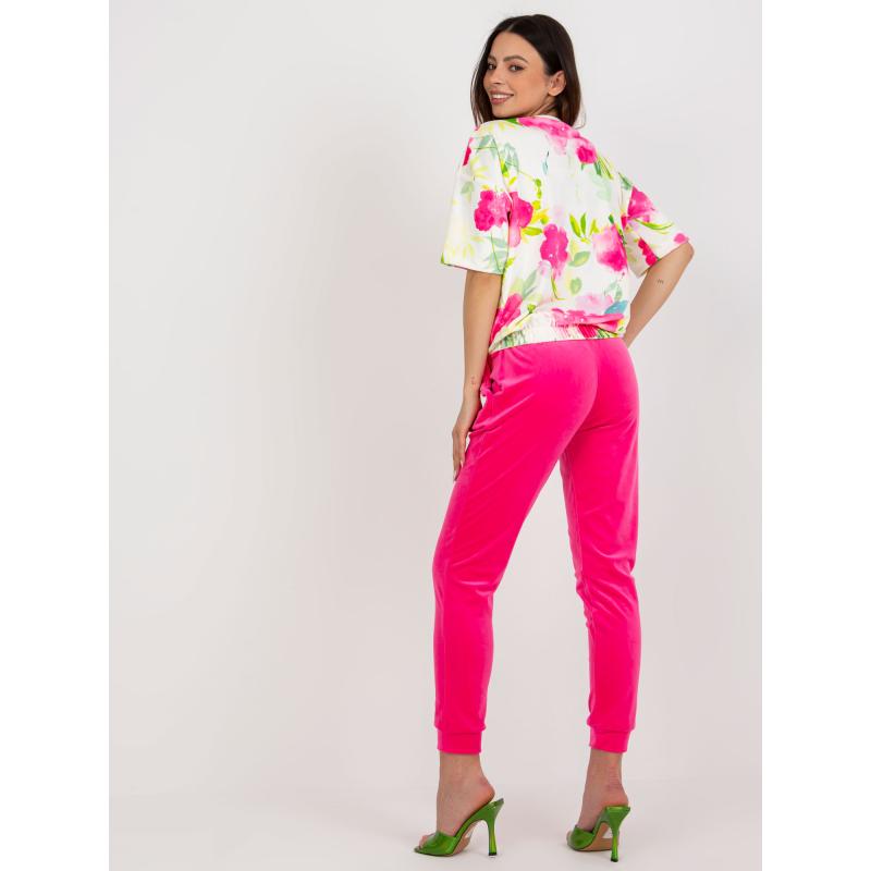 Dámská souprava z veluru RUE PARIS růžová a ecru