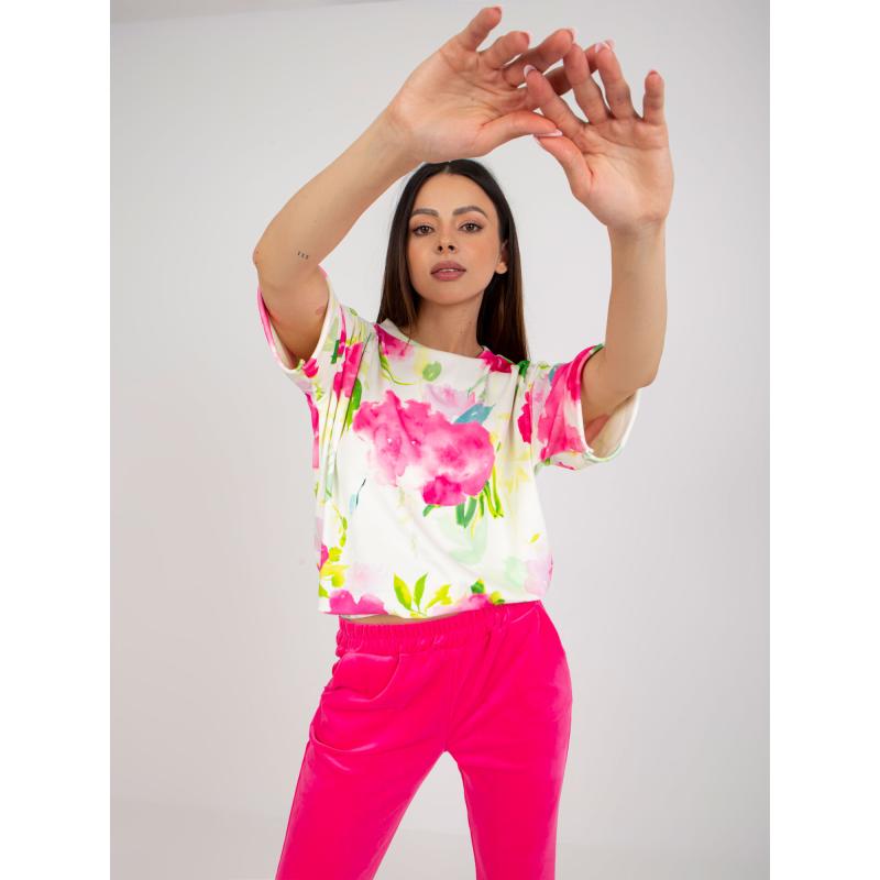 Dámská souprava z veluru RUE PARIS růžová a ecru