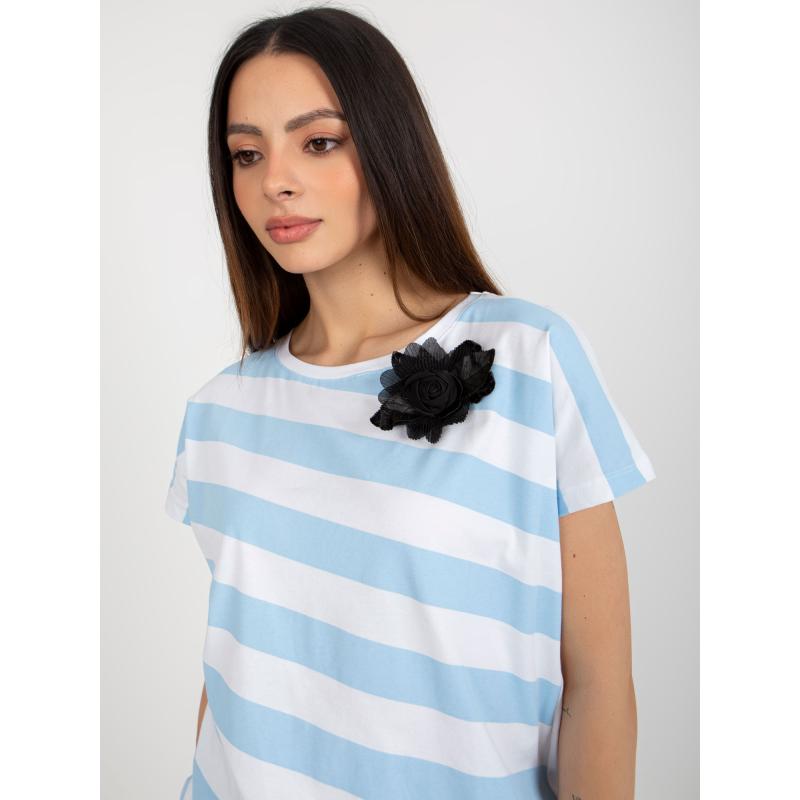 Női csíkos blúz brossal VERONICA fehér és világoskék színben