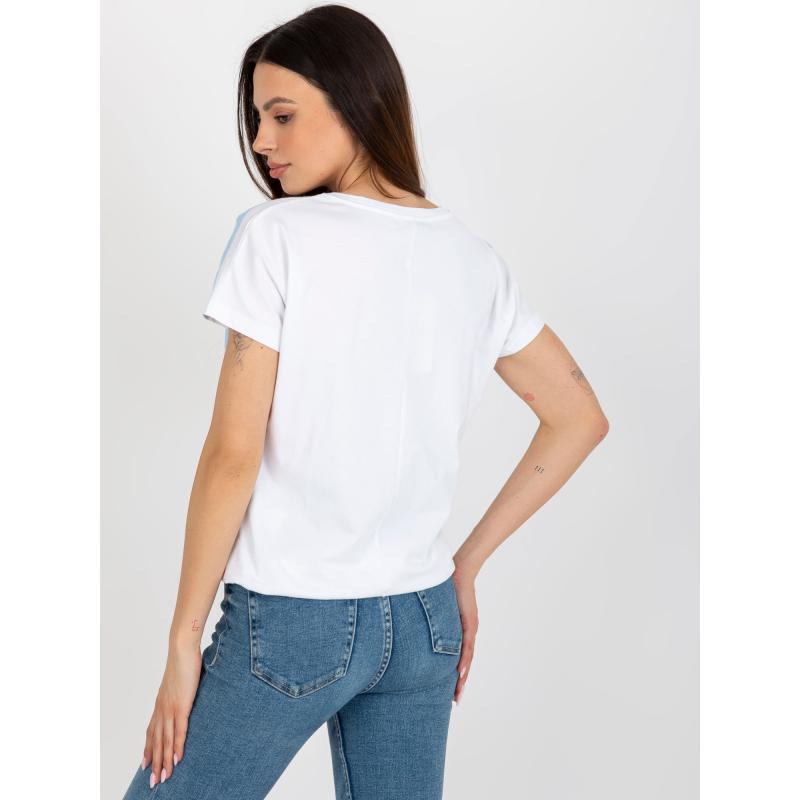 Női csíkos blúz brossal VERONICA fehér és világoskék színben