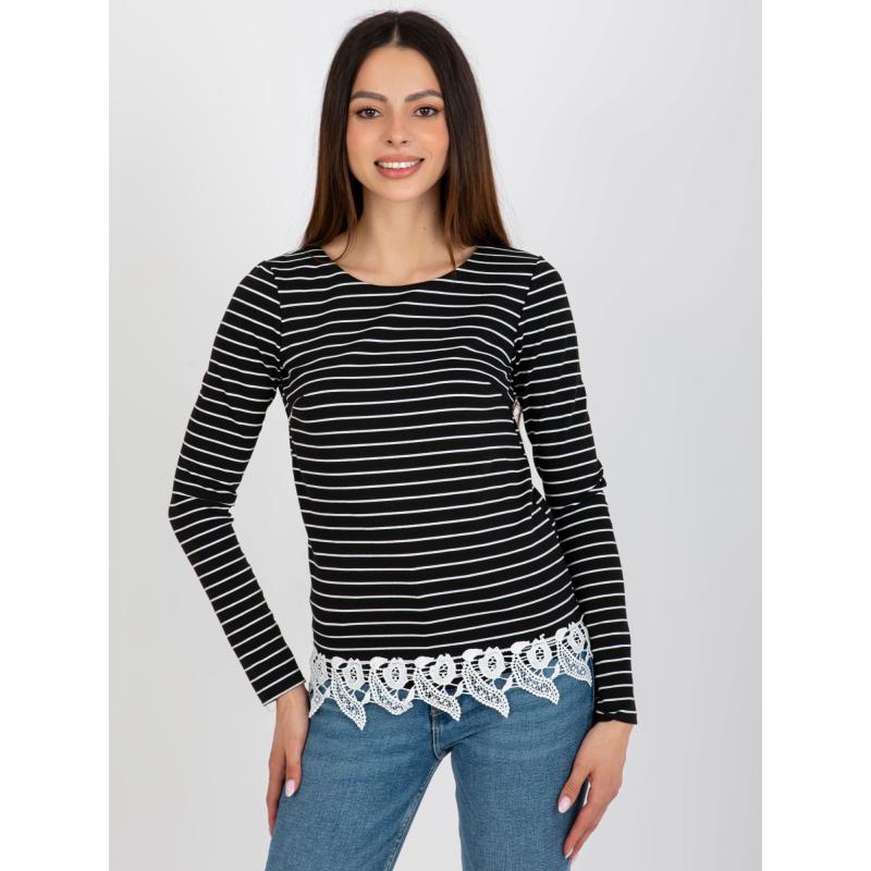 Női blúz csipkés szegéllyel csíkos CAMILIA fekete