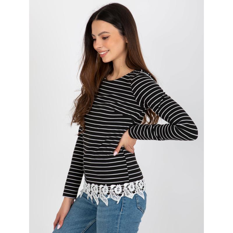 Női blúz csipkés szegéllyel csíkos CAMILIA fekete