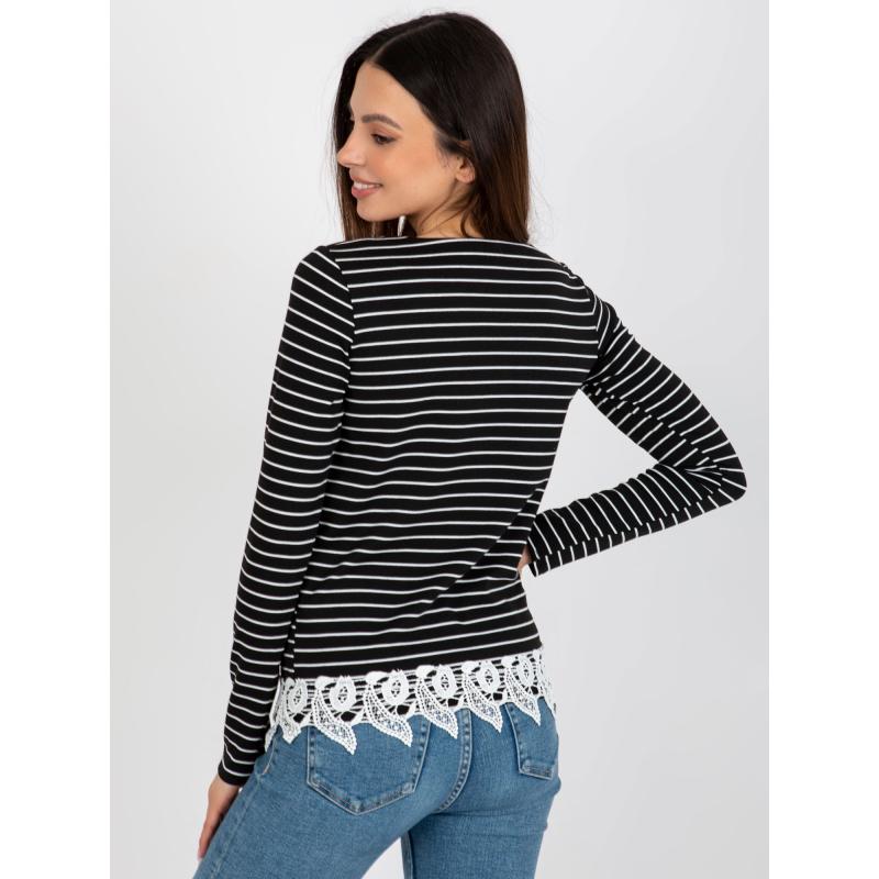 Női blúz csipkés szegéllyel csíkos CAMILIA fekete