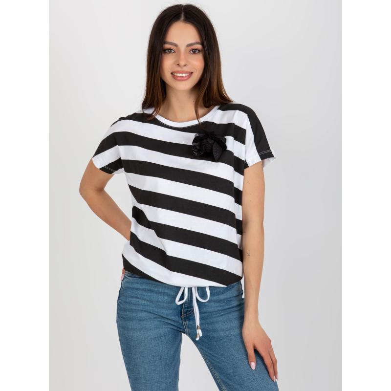 Női blúz virágos részletekkel LINES fekete és fehér