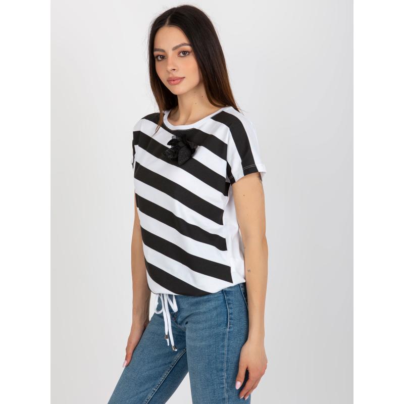 Női blúz virágos részletekkel LINES fekete és fehér