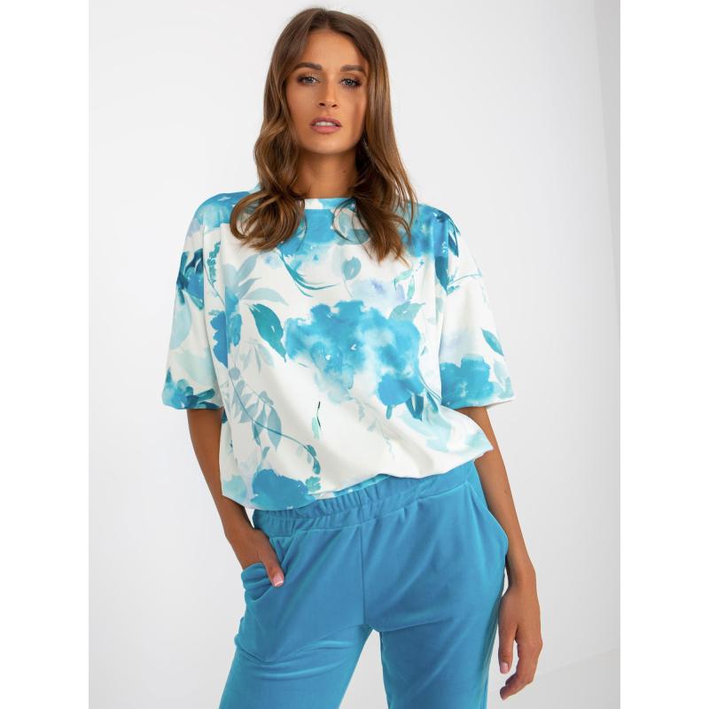 Dámský komplet s potiskem RUE PARIS modrý a ecu