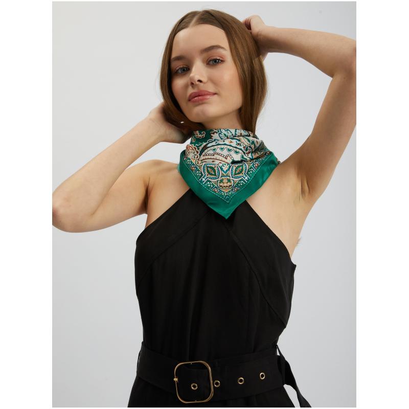 Zöld női mintás szatén sál