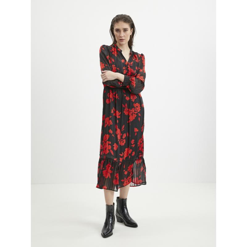 Piros és fekete női virágos ruha