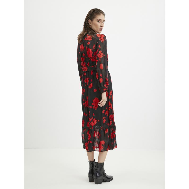 Piros és fekete női virágos ruha