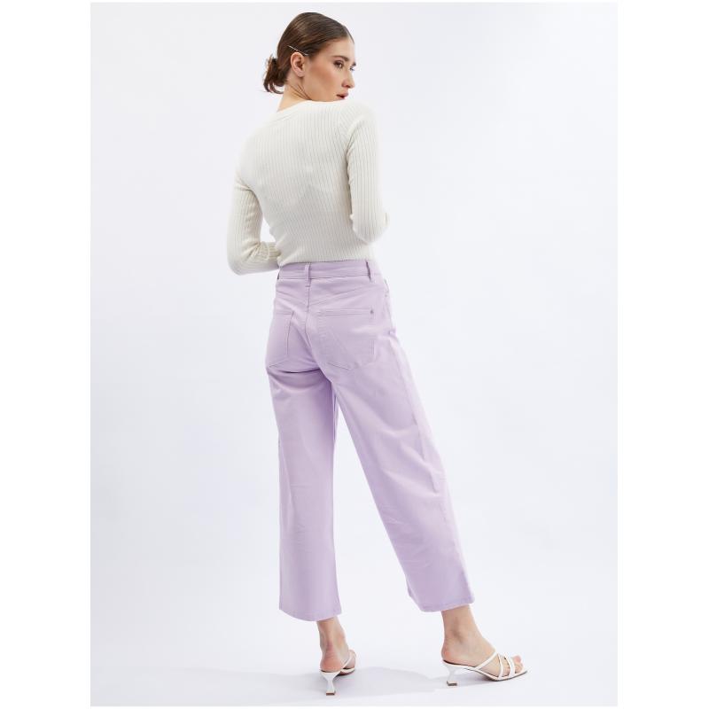 Světle fialové dámské zkrácené flared fit džíny