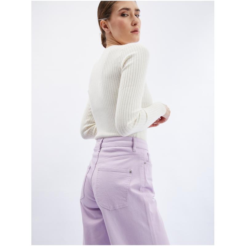 Světle fialové dámské zkrácené flared fit džíny
