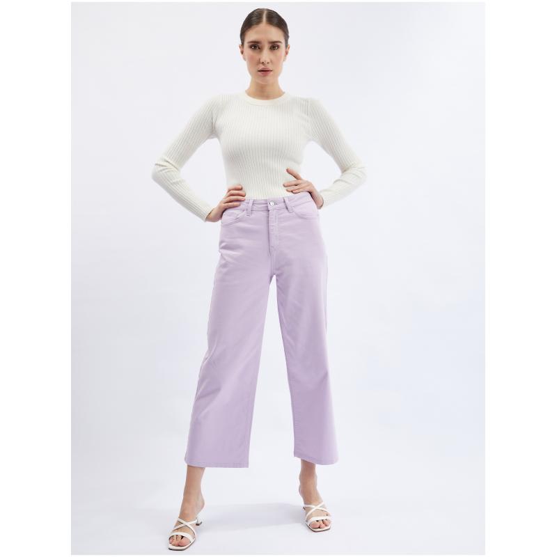 Světle fialové dámské zkrácené flared fit džíny