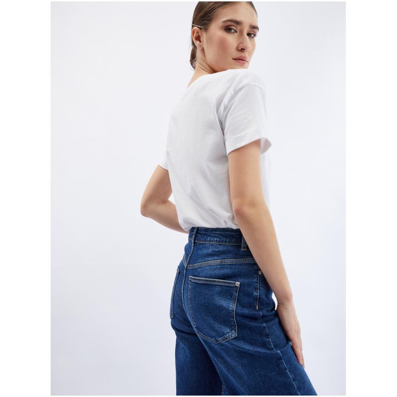 Tmavě modré dámské zkrácené flared fit džíny