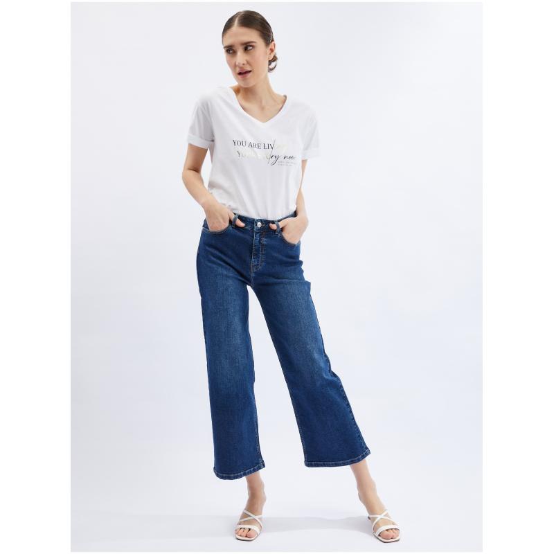 Tmavě modré dámské zkrácené flared fit džíny