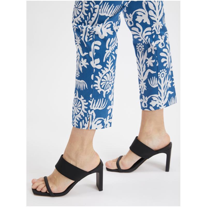 Bielo-modré dámske vzorované nohavice