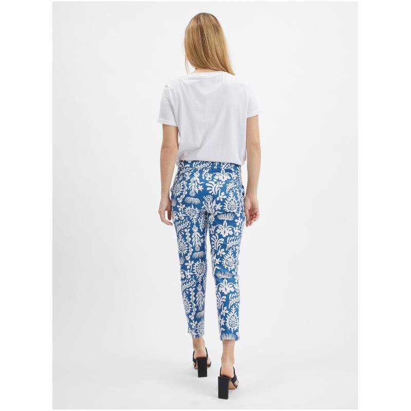 Bielo-modré dámske vzorované nohavice