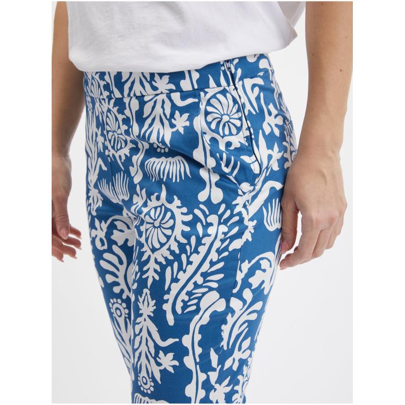 Bielo-modré dámske vzorované nohavice