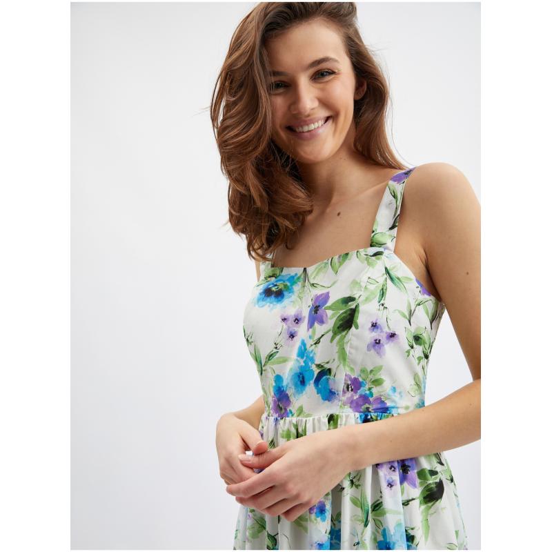 Modro-krémové dámské květované šaty