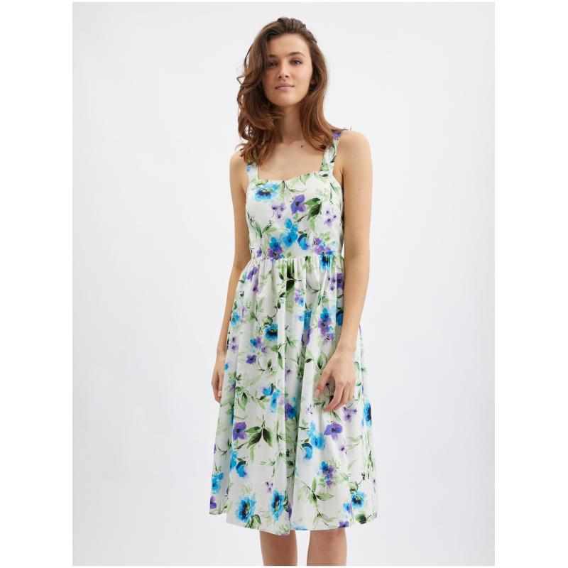 Modro-krémové dámské květované šaty