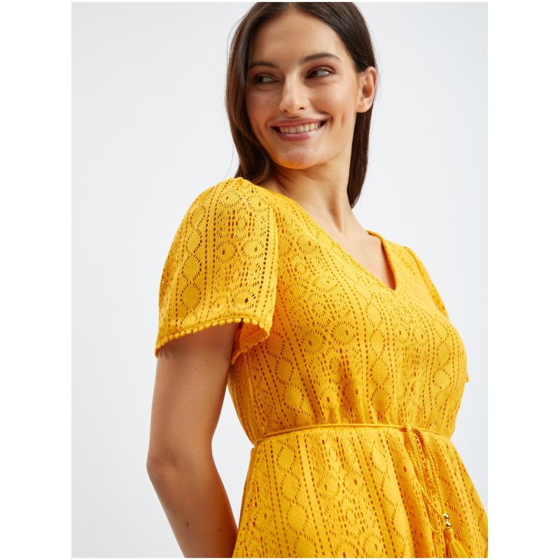 Žlté dámske vzorované šaty