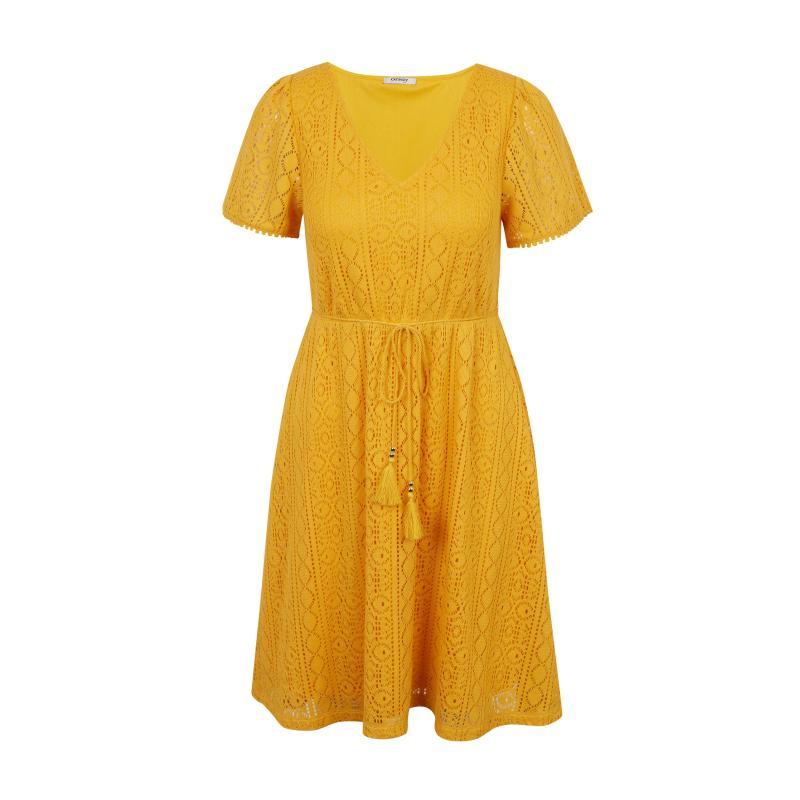 Žlté dámske vzorované šaty