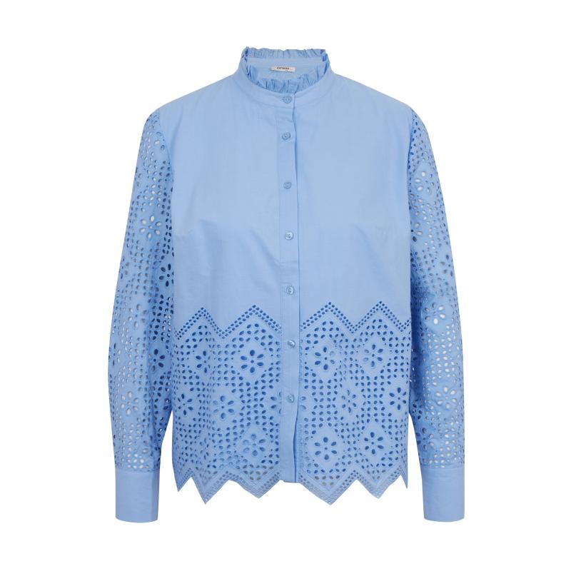 Világoskék női blúz díszes részletekkel