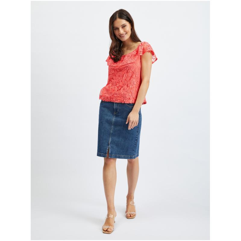 Ružová dámska čipkovaná blúzka